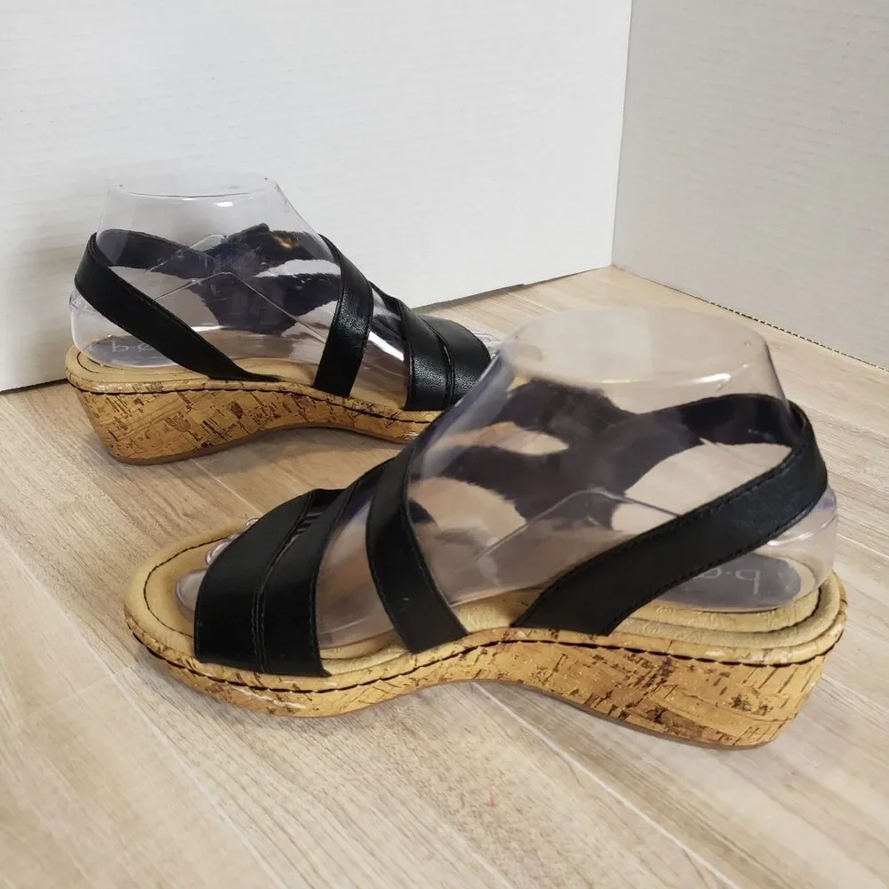 b.o.c Women's EVANGELINE Z49303 Black Buckle Strap Wedge Sandal Black 7M